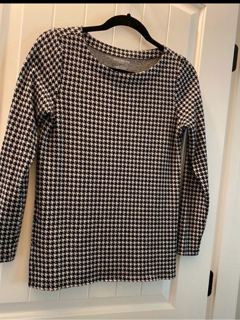 New talbots houndstooth long sleeve top blouse size petite side button